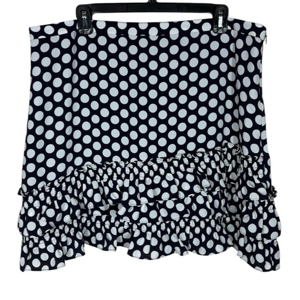 J. Crew Polka‎ Dot Ruffle Tiered Skirt Size 16 NEW Navy/White Lined